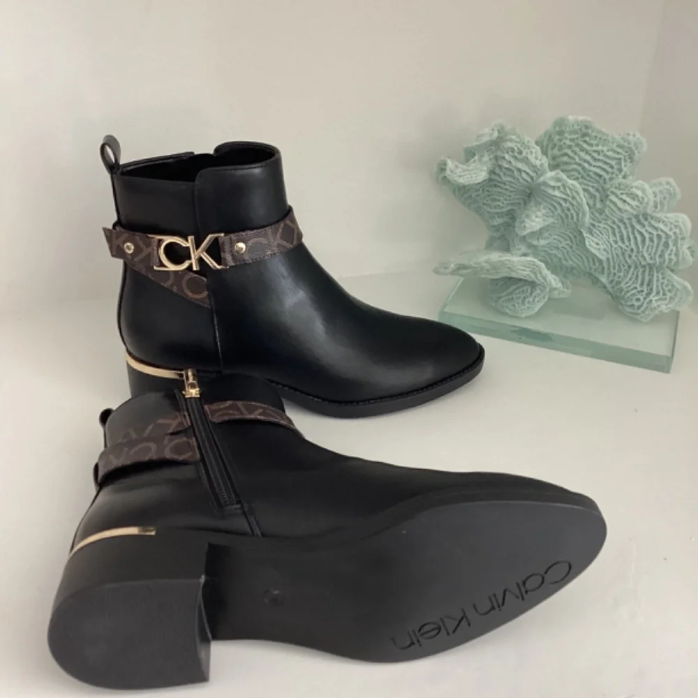REDUCED CALVIN KLEIN DHARA POINTY TOE BLOCK HEEL ANKLE BOOTS NEW VARIOUS SIZES